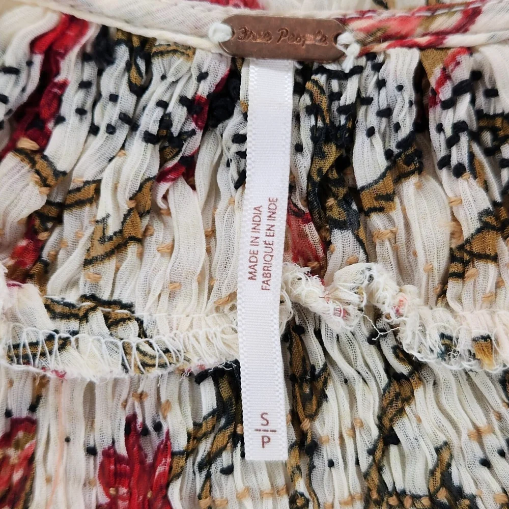 FREE PEOPLE Sz S KEEPING UP WITH KARA LONG SLEEVE TUNIC IVORY Boho Hippie 70's - Picture 8 of 11